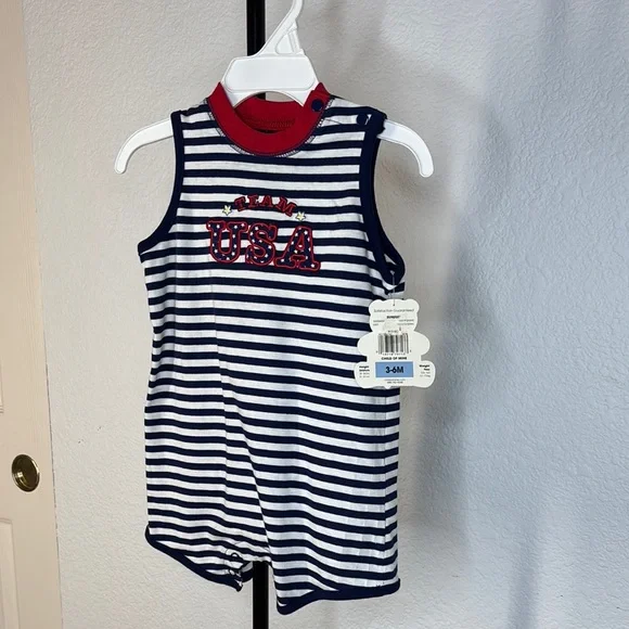 Child of Mine Navy and White Striped Sunsuit - Picture 4 of 9